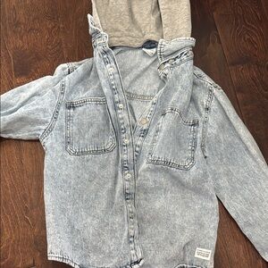 Kids Denim Jacket with Gray Hood